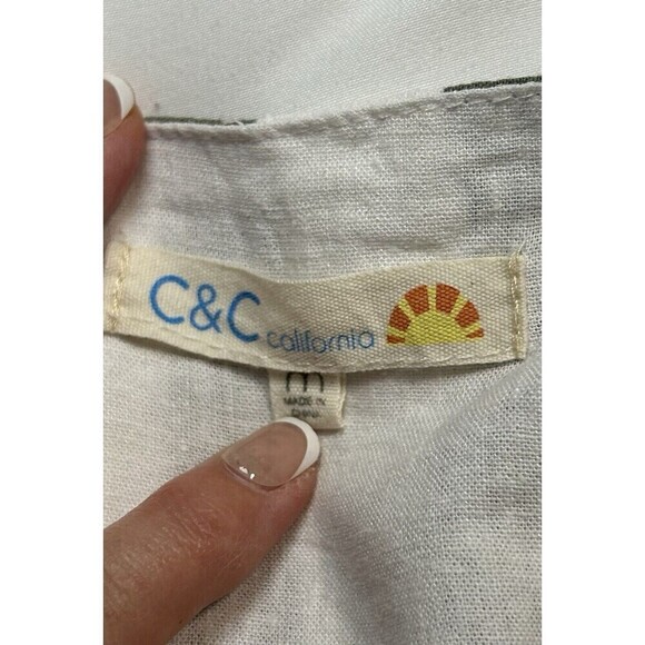 C & C CALIFORNIA Green White Striped Linen Jumpsuit with Front Buttons Medium - Picture 7 of 7